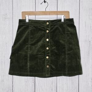 NWT ModCloth Green Corduroy A-Line Button Front Skirt, sz Large